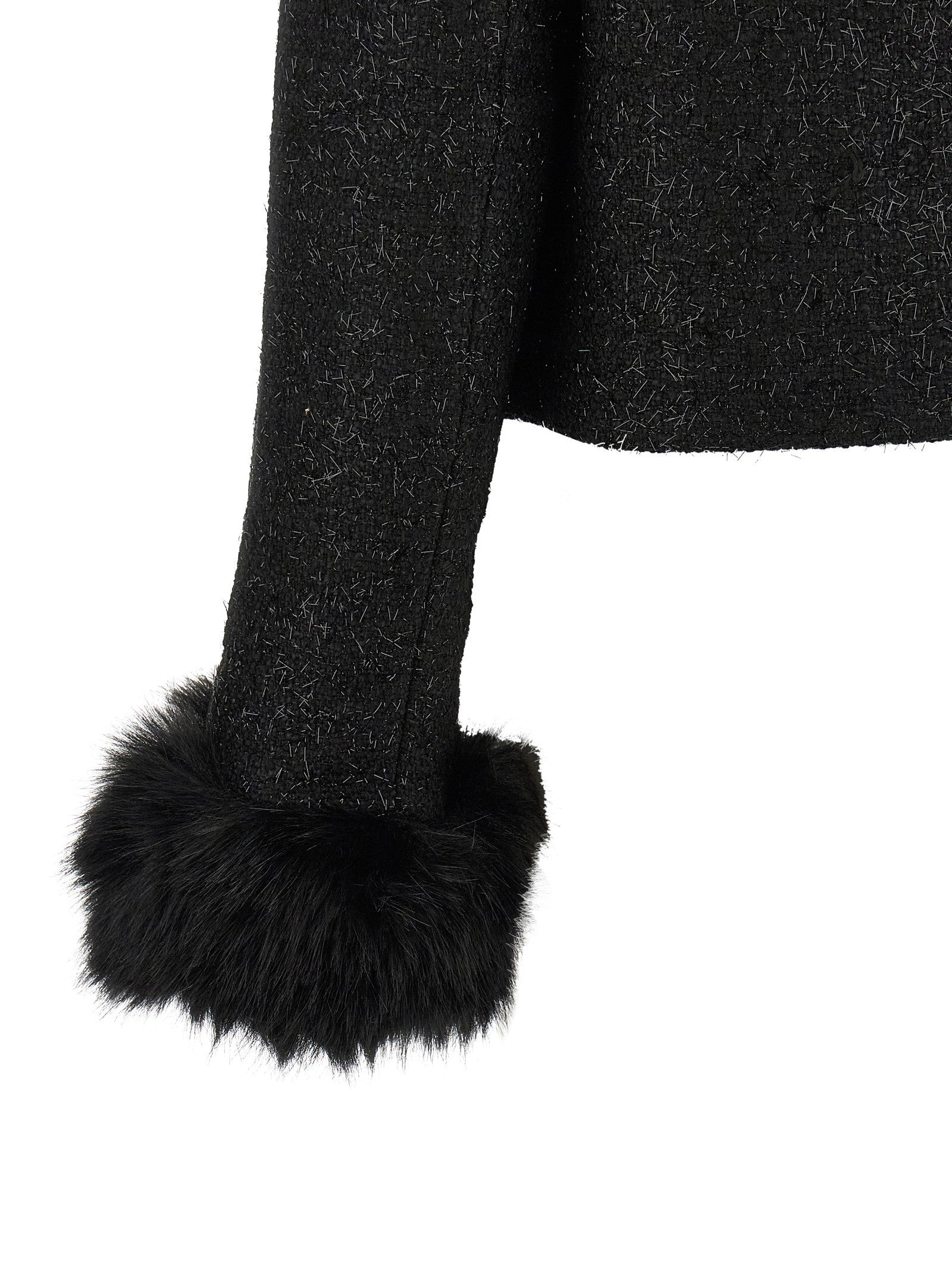 self-portrait Bouclé Fur Jacket Black