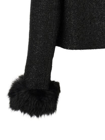 self-portrait Bouclé Fur Jacket Black