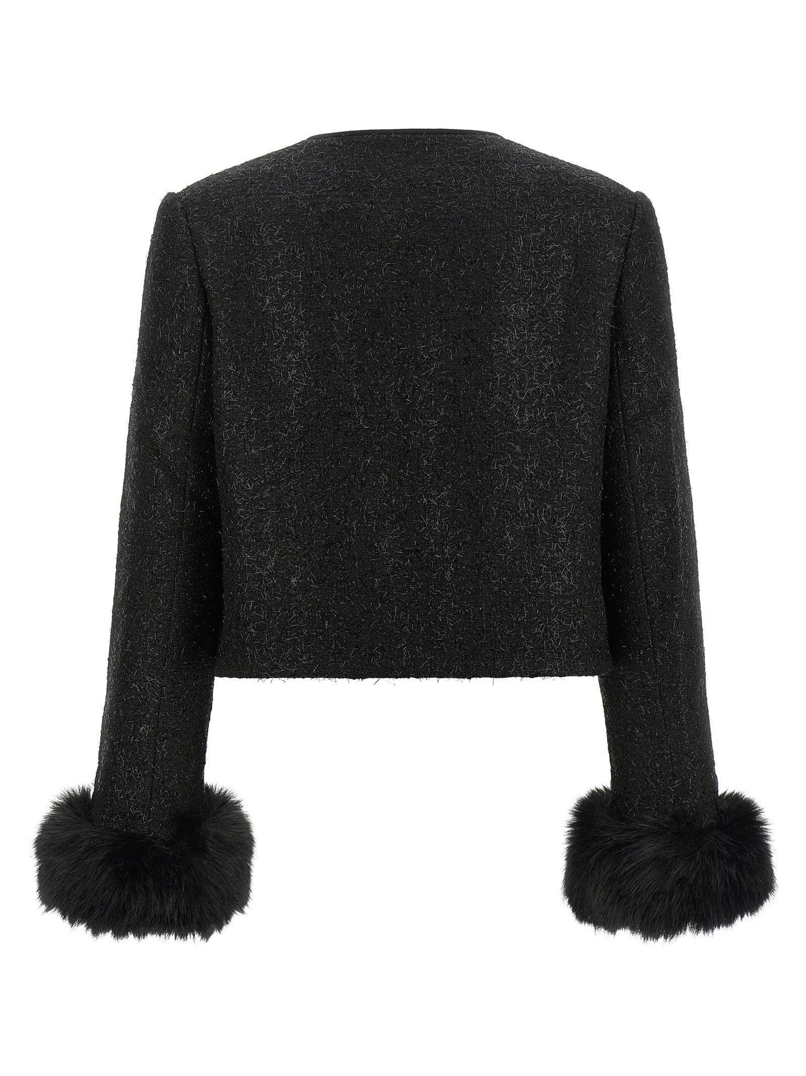 self-portrait Bouclé Fur Jacket Black
