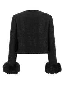 self-portrait Bouclé Fur Jacket Black