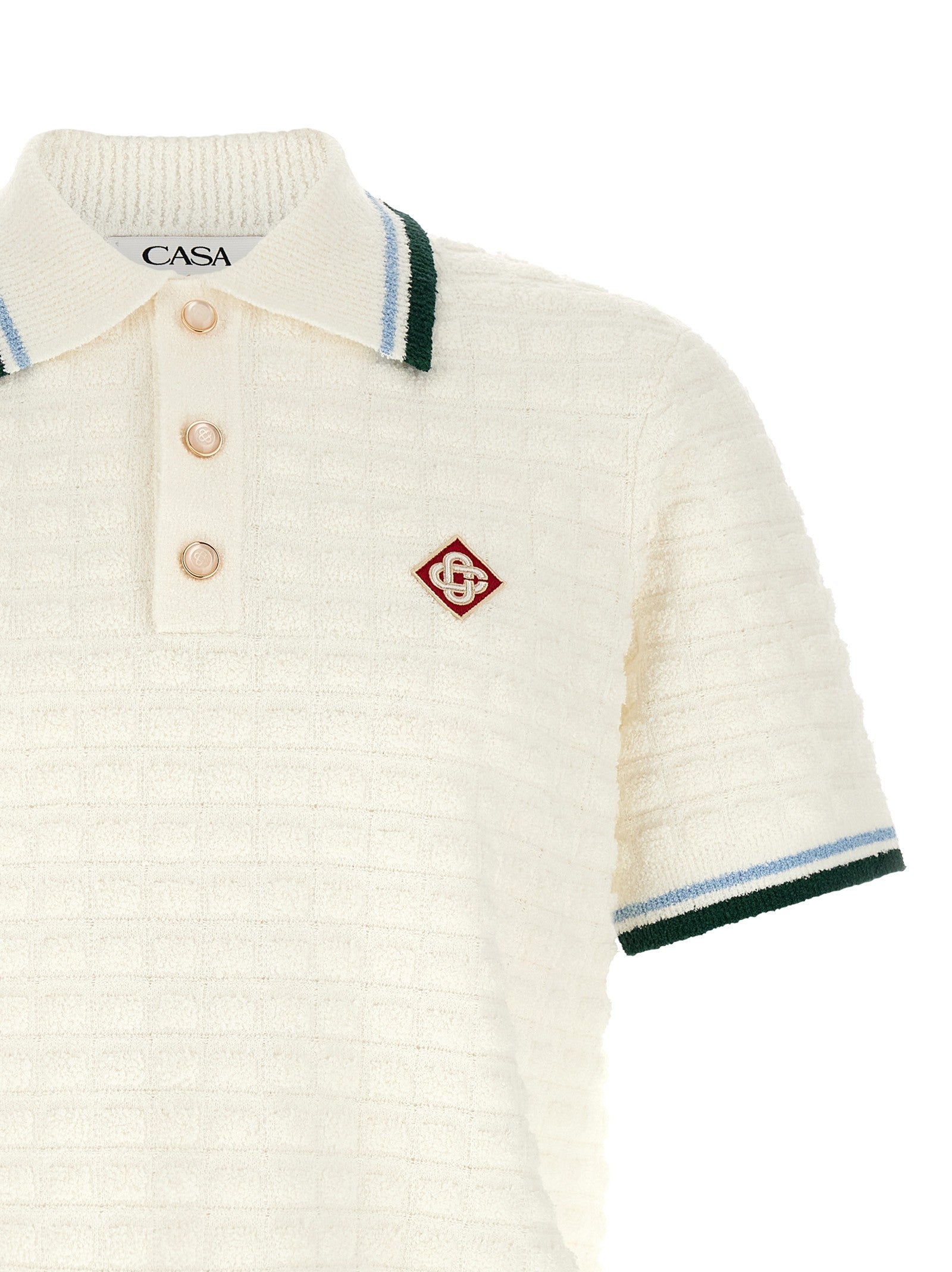 Casablanca Bouclé Polo Shirt White