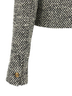 Versace Bouclé Wool Blend Blouson Jacket White, view 4