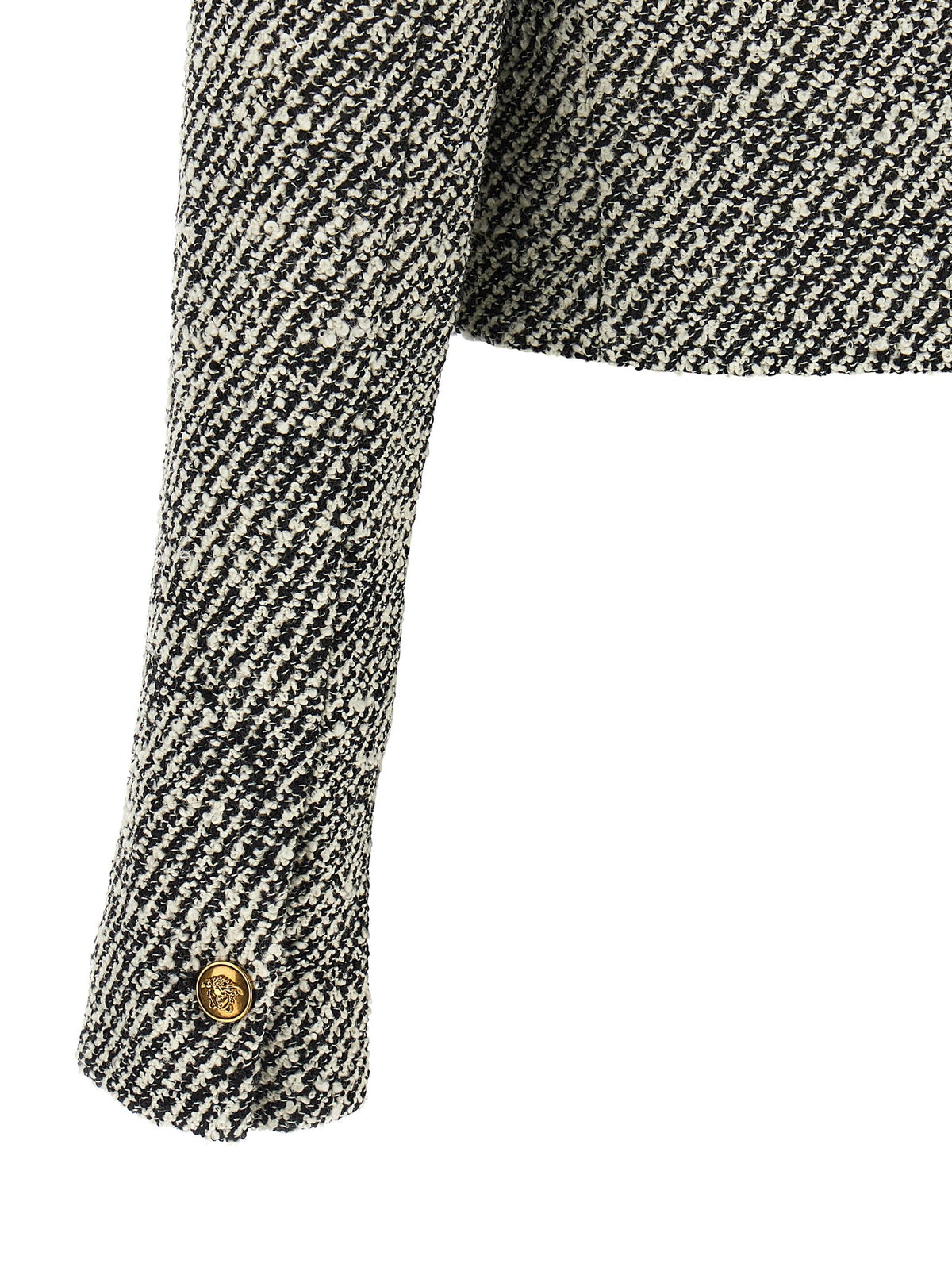Versace Bouclé Wool Blend Blouson Jacket White, view 4