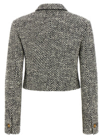 Versace Bouclé Wool Blend Blouson Jacket White