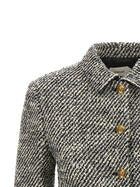 Versace Bouclé Wool Blend Blouson Jacket White, view 3