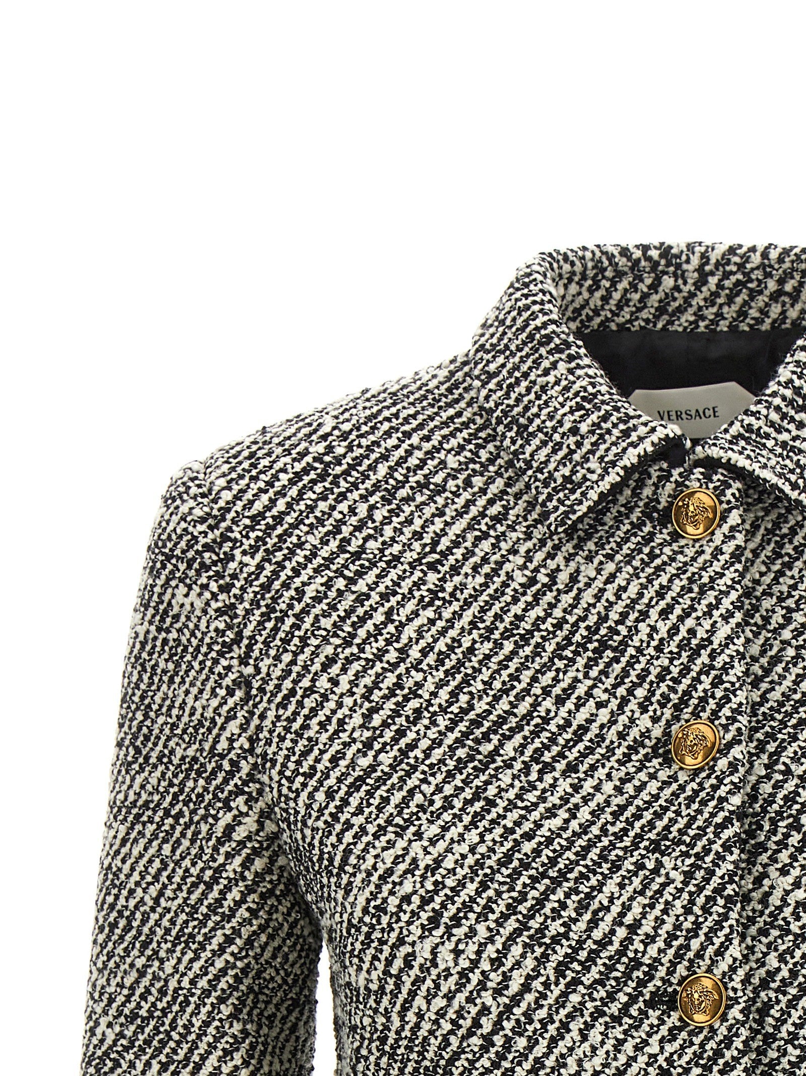 Versace Bouclé Wool Blend Blouson Jacket White