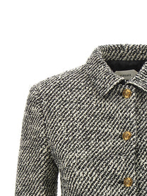 Versace Bouclé Wool Blend Blouson Jacket White
