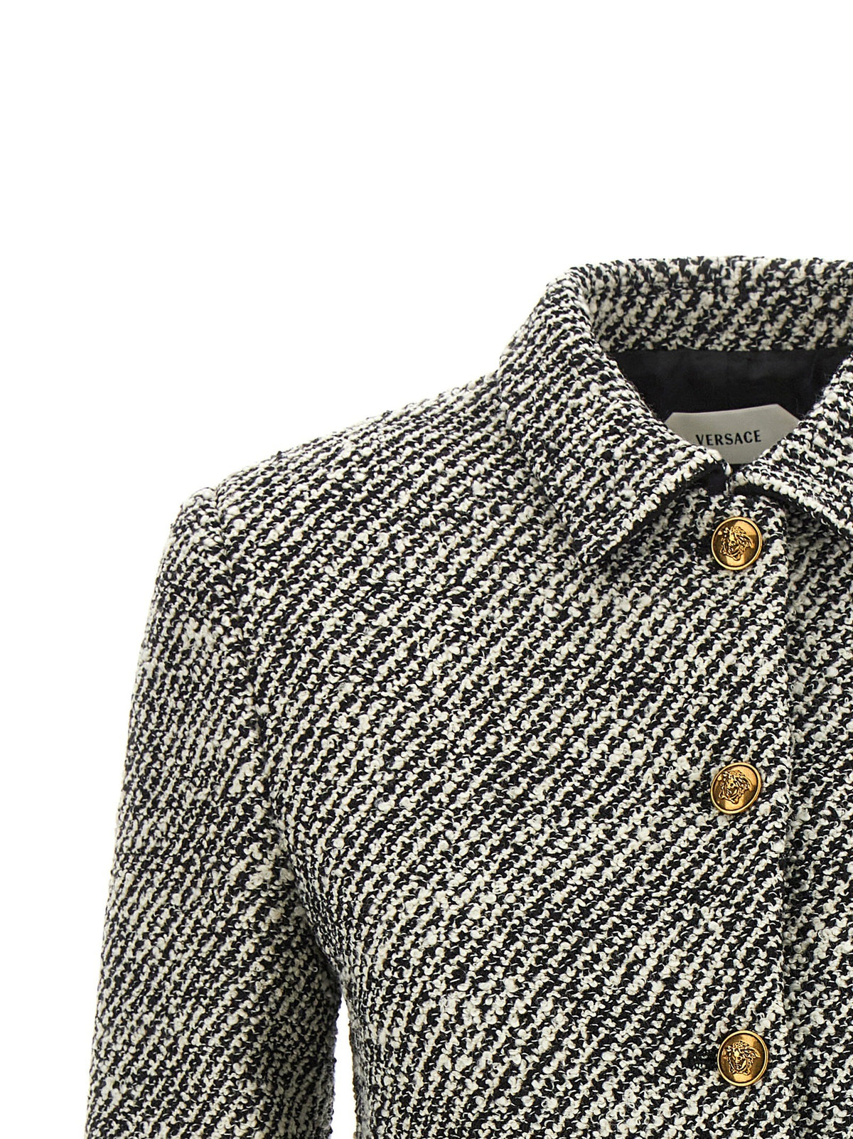 Versace Bouclé Wool Blend Blouson Jacket White, view 3
