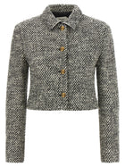 Versace Bouclé Wool Blend Blouson Jacket White