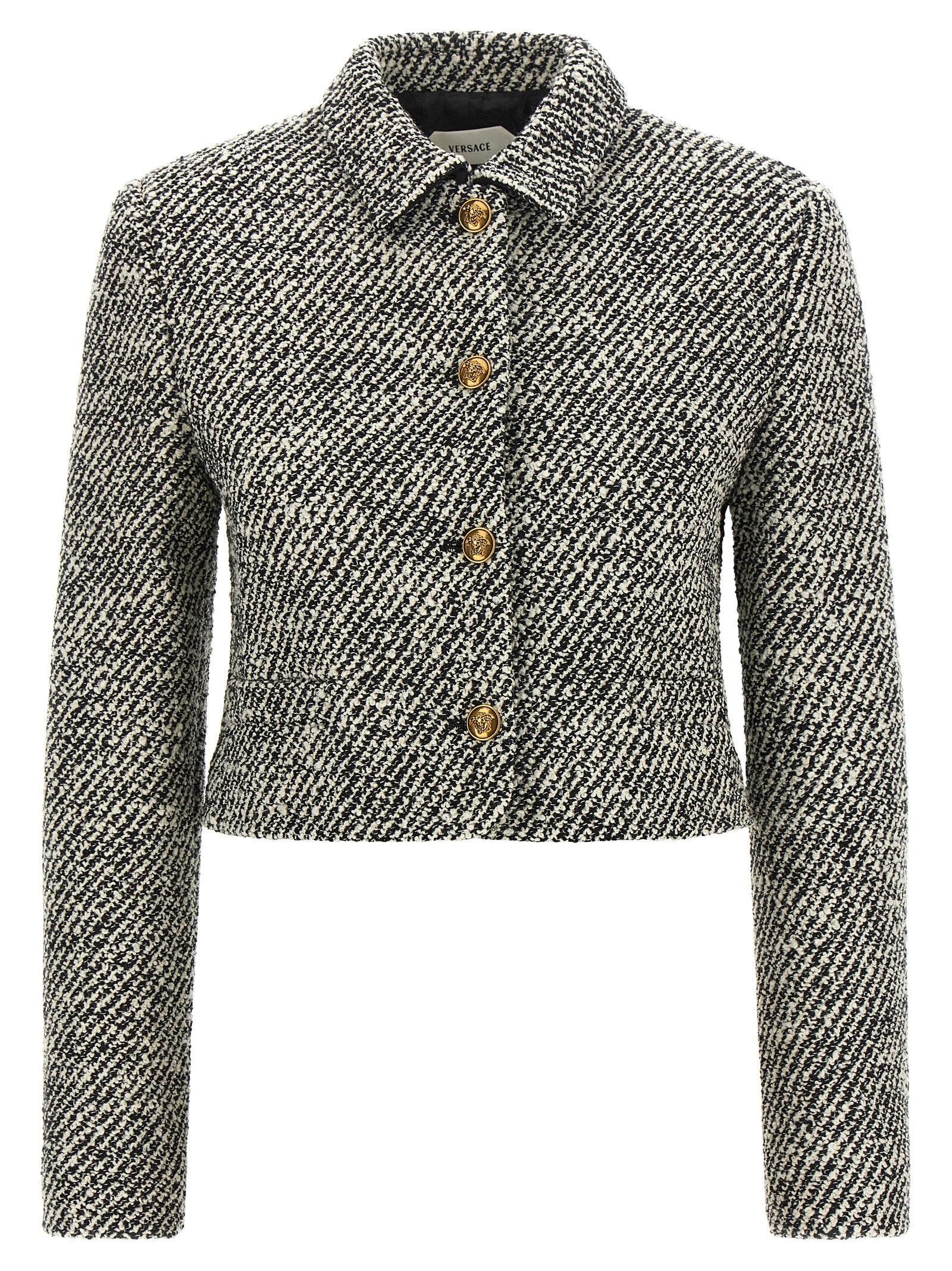 Versace Bouclé Wool Blend Blouson Jacket White