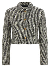 Versace Bouclé Wool Blend Blouson Jacket White