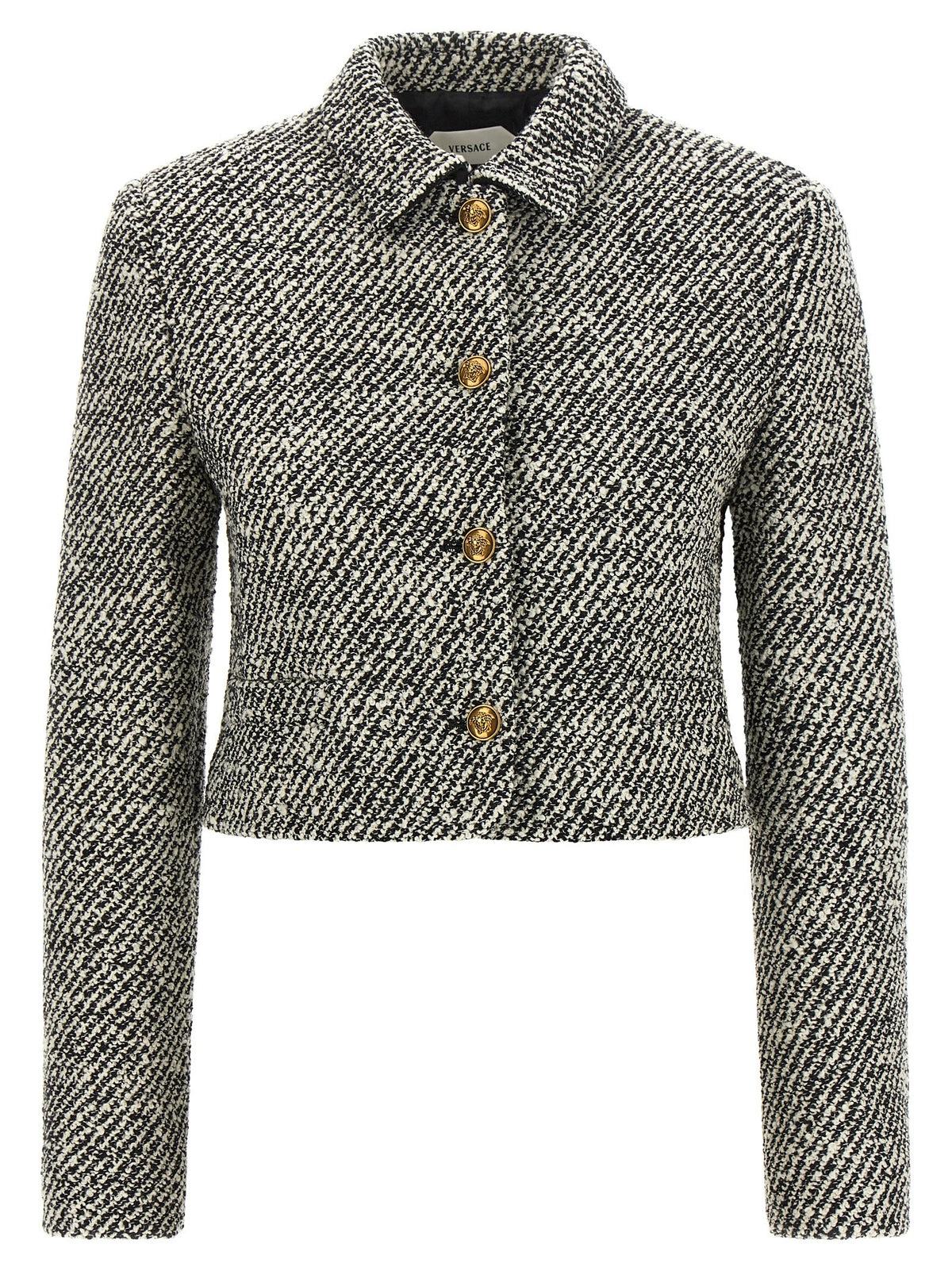Versace Bouclé Wool Blend Blouson Jacket White