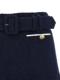 self-portrait Bouclé Wool Skort Blue