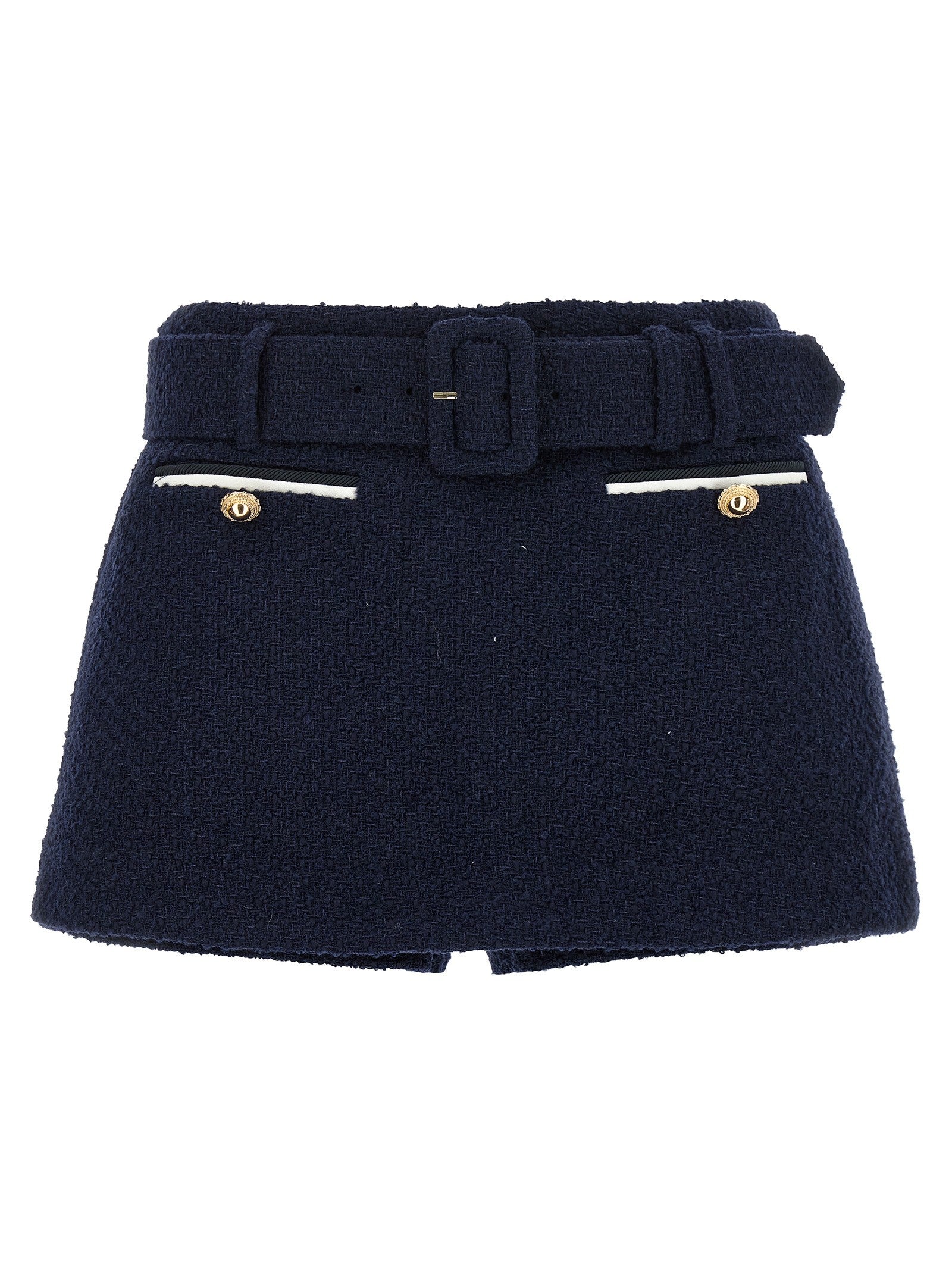 self-portrait Bouclé Wool Skort Blue