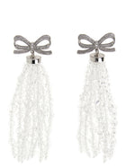 self-portrait Bow Beaded Waterfall Earrings Silver