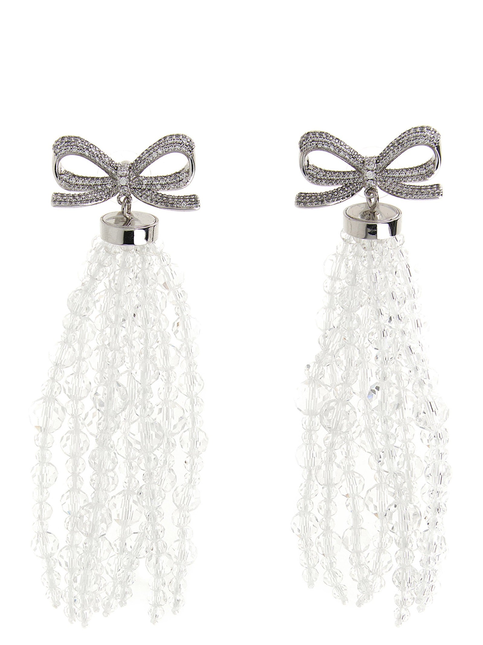 self-portrait Bow Beaded Waterfall Earrings Silver