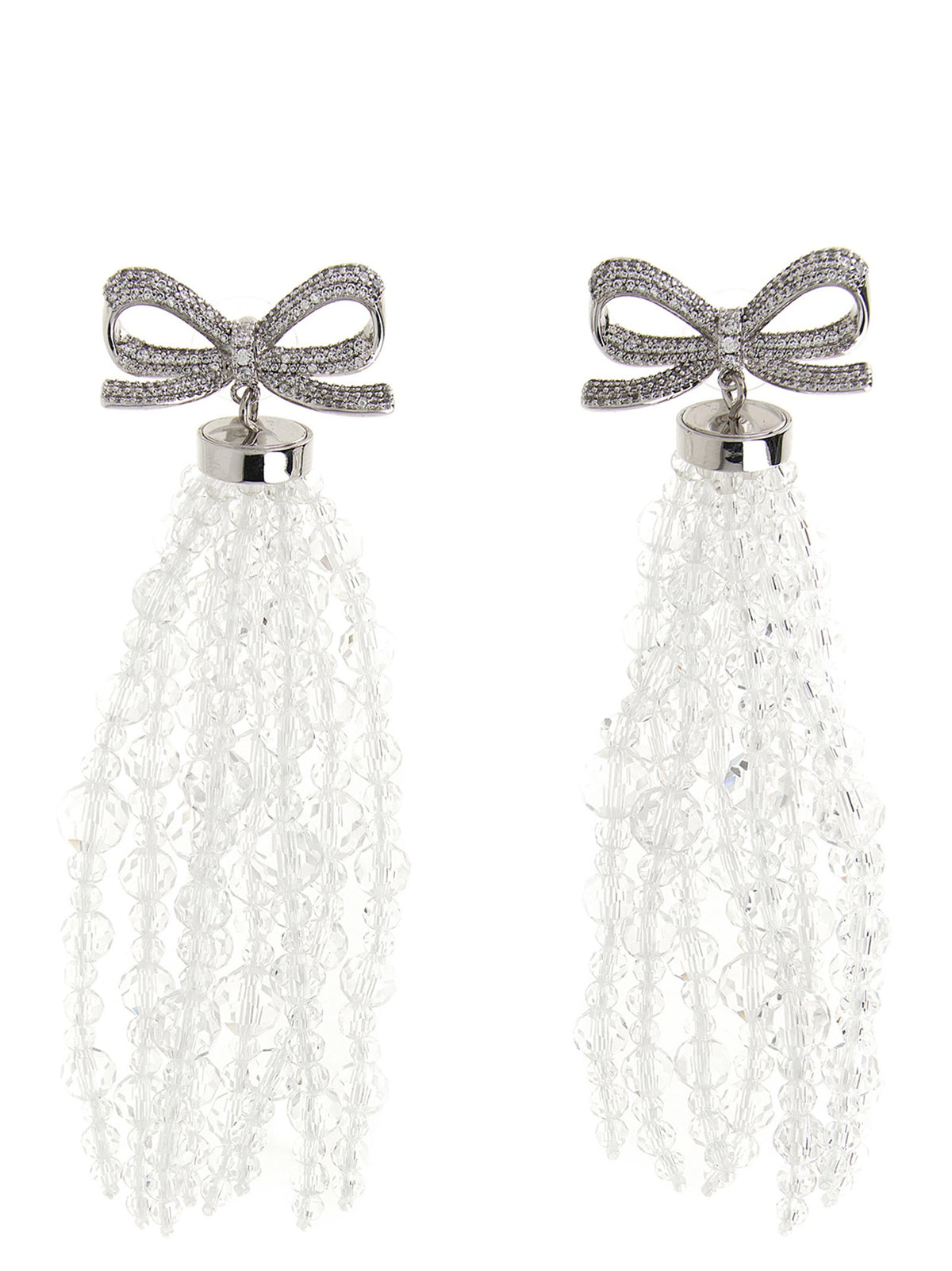 self-portrait Bow Beaded Waterfall Earrings Silver