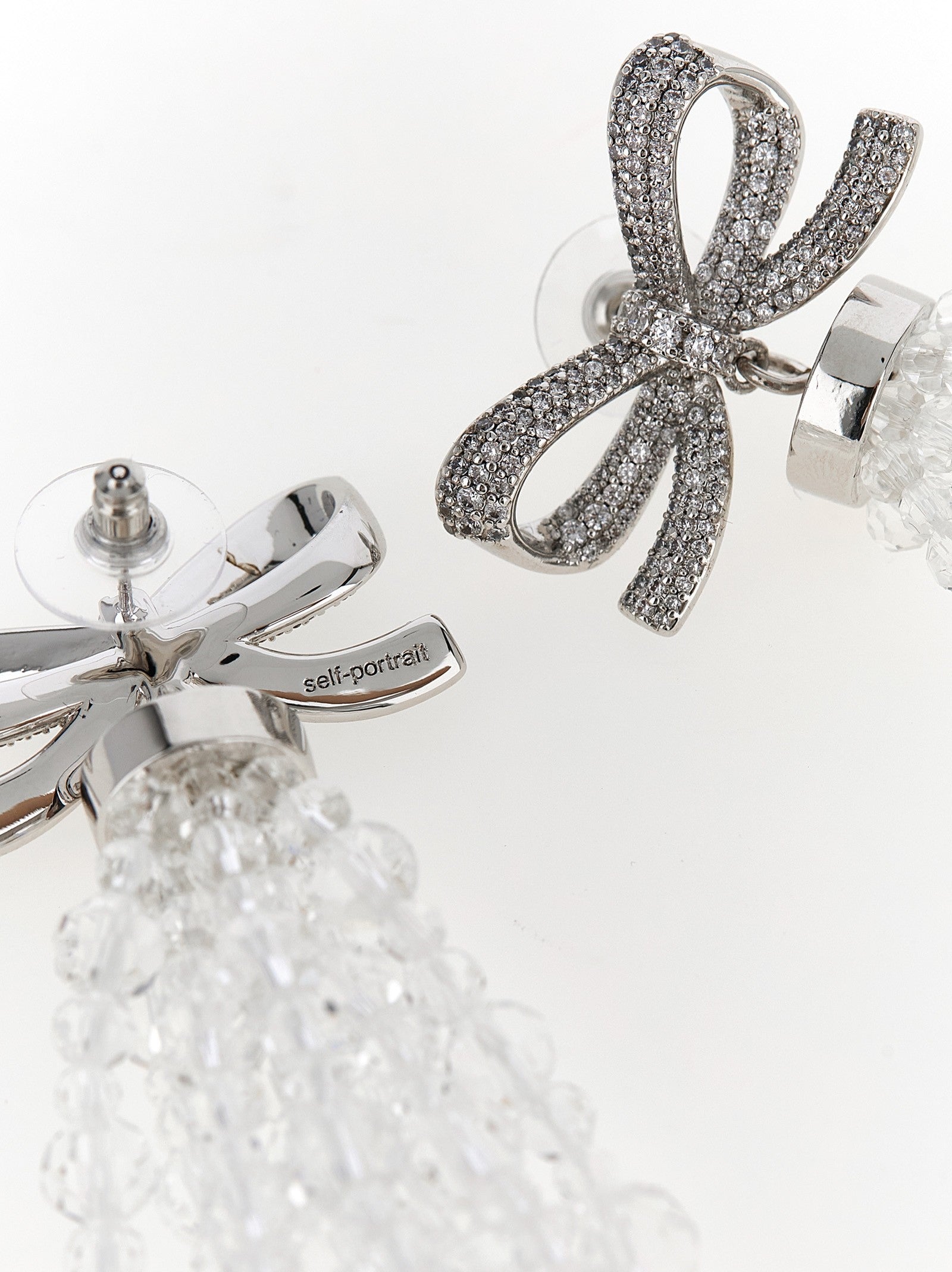 self-portrait Bow Beaded Waterfall Earrings Silver