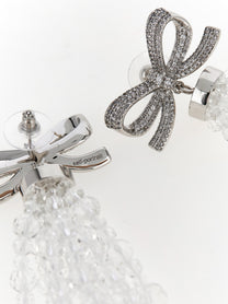 self-portrait Bow Beaded Waterfall Earrings Silver