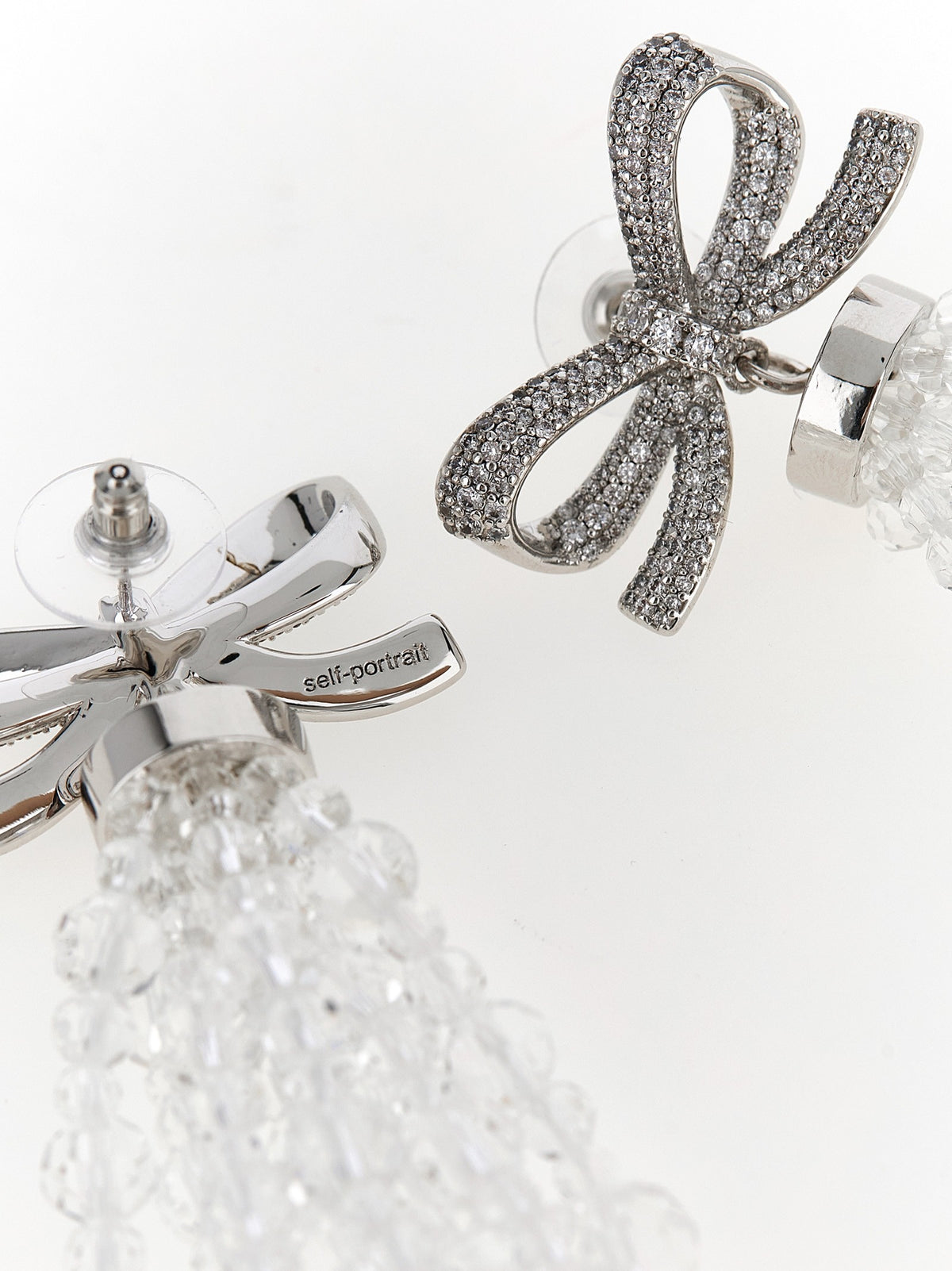 self-portrait Bow Beaded Waterfall Earrings Silver, view 3