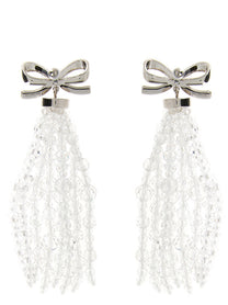 self-portrait Bow Beaded Waterfall Earrings Silver