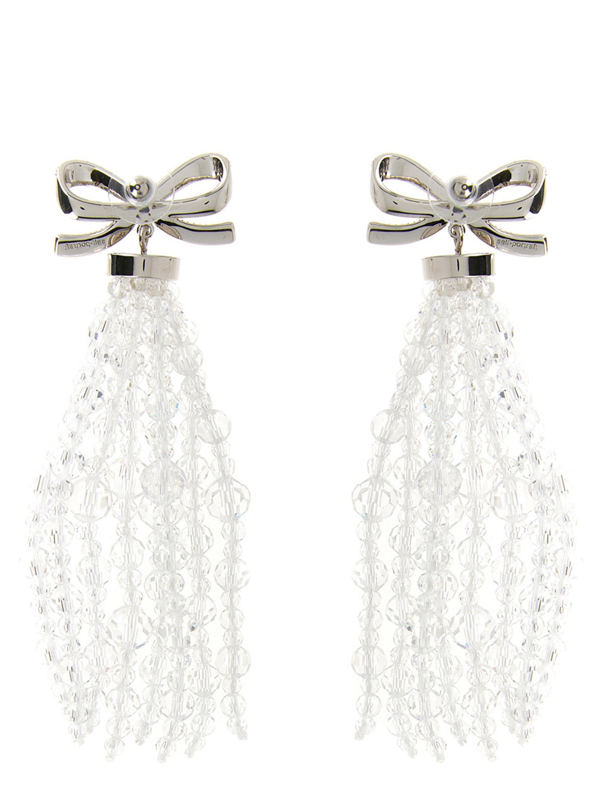 self-portrait Bow Beaded Waterfall Earrings Silver, view 2