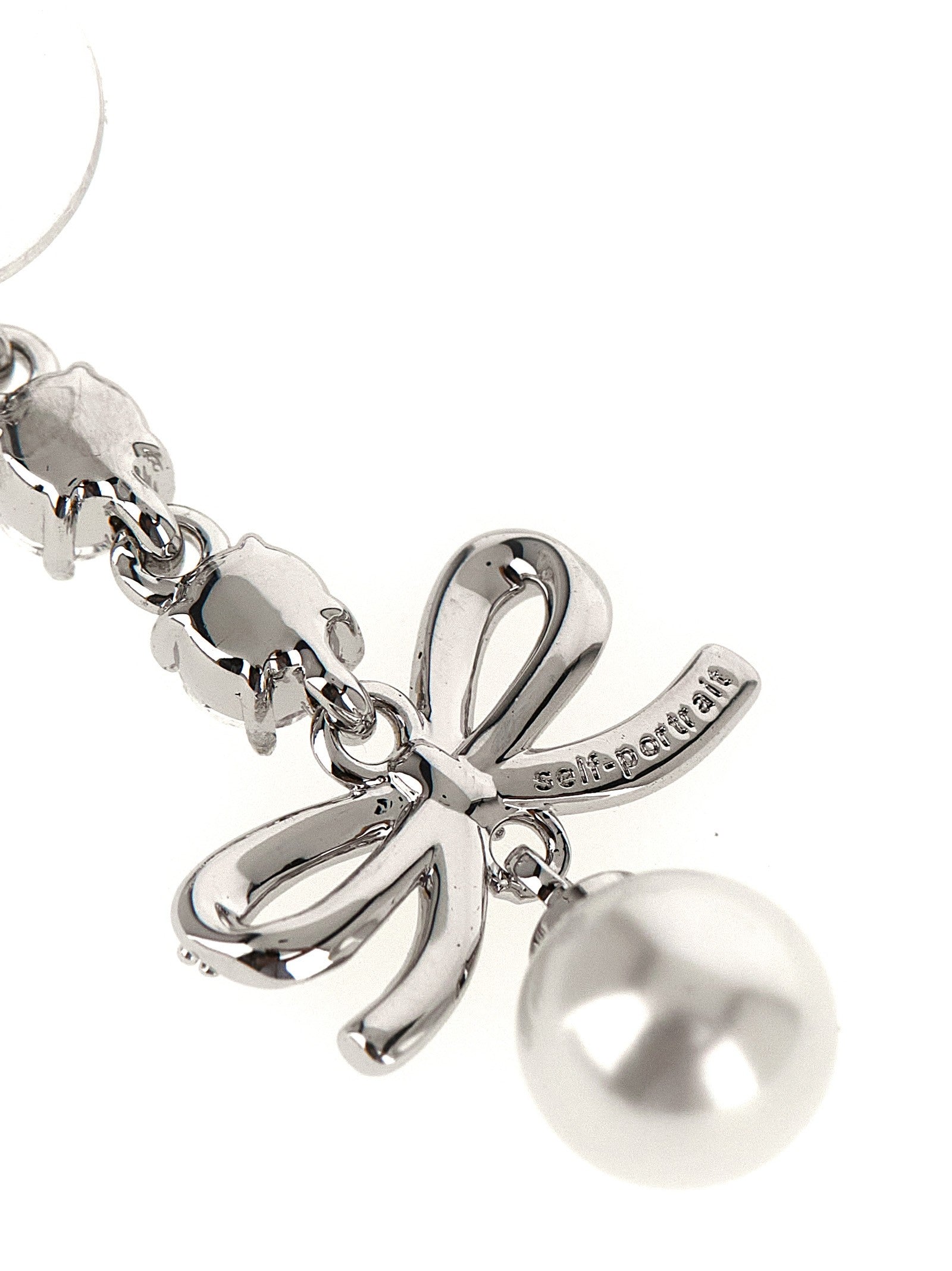 self-portrait Bow Crystal Charm Earrings Silver