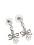self-portrait Bow Crystal Charm Earrings Silver