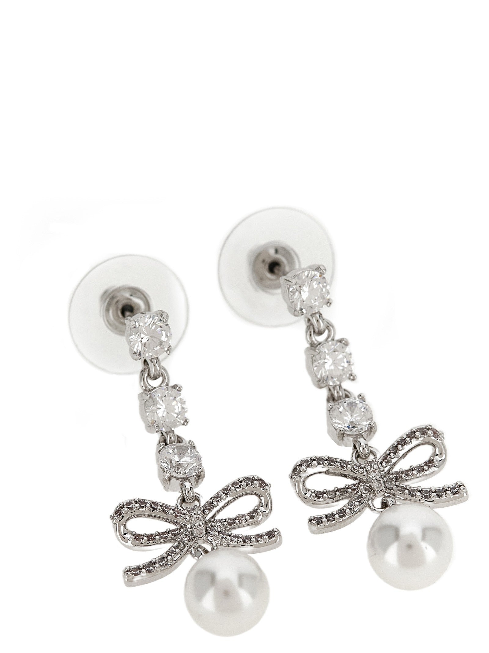 self-portrait Bow Crystal Charm Earrings Silver