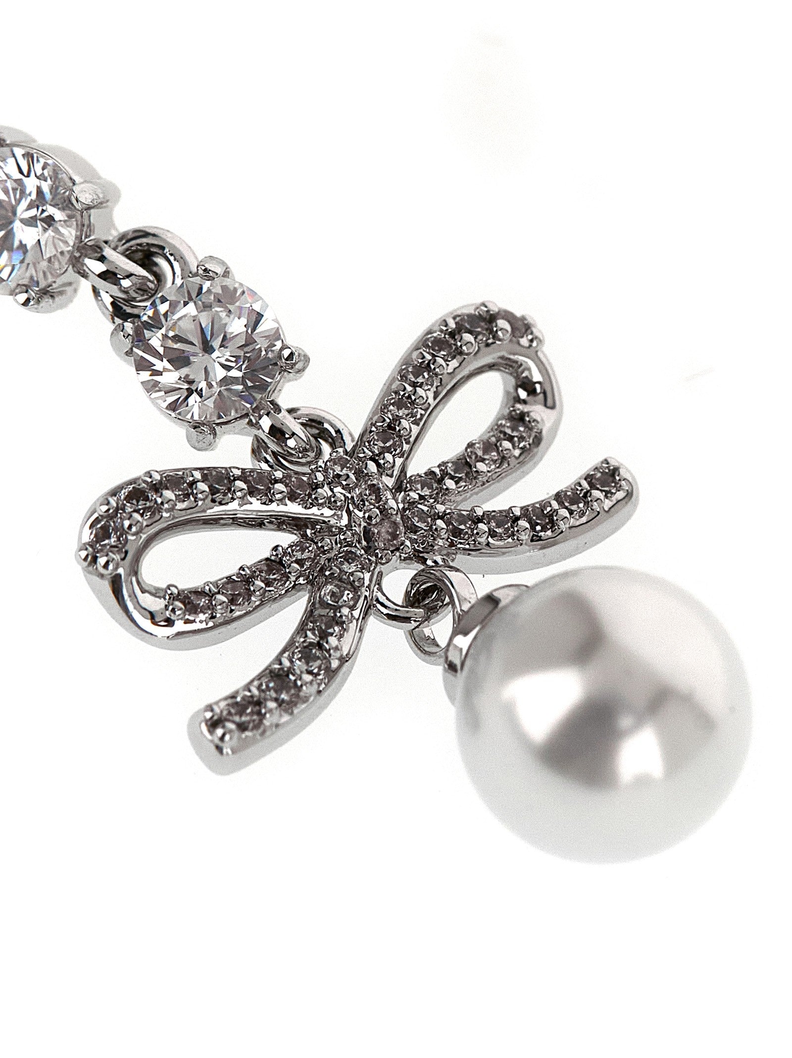 self-portrait Bow Crystal Charm Earrings Silver