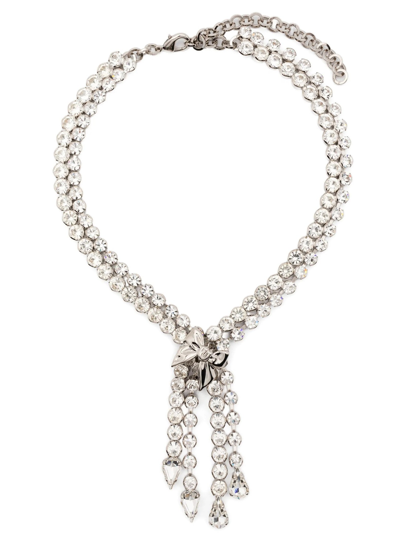 Alessandra Rich Bow Crystals Necklace Silver
