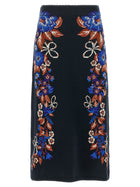 FARM Rio Bow Garden Knit Intarsia Skirt Gold