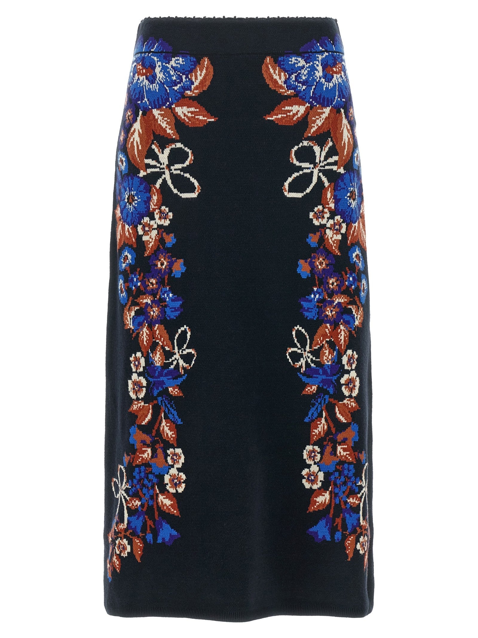 FARM Rio Bow Garden Knit Intarsia Skirt Gold