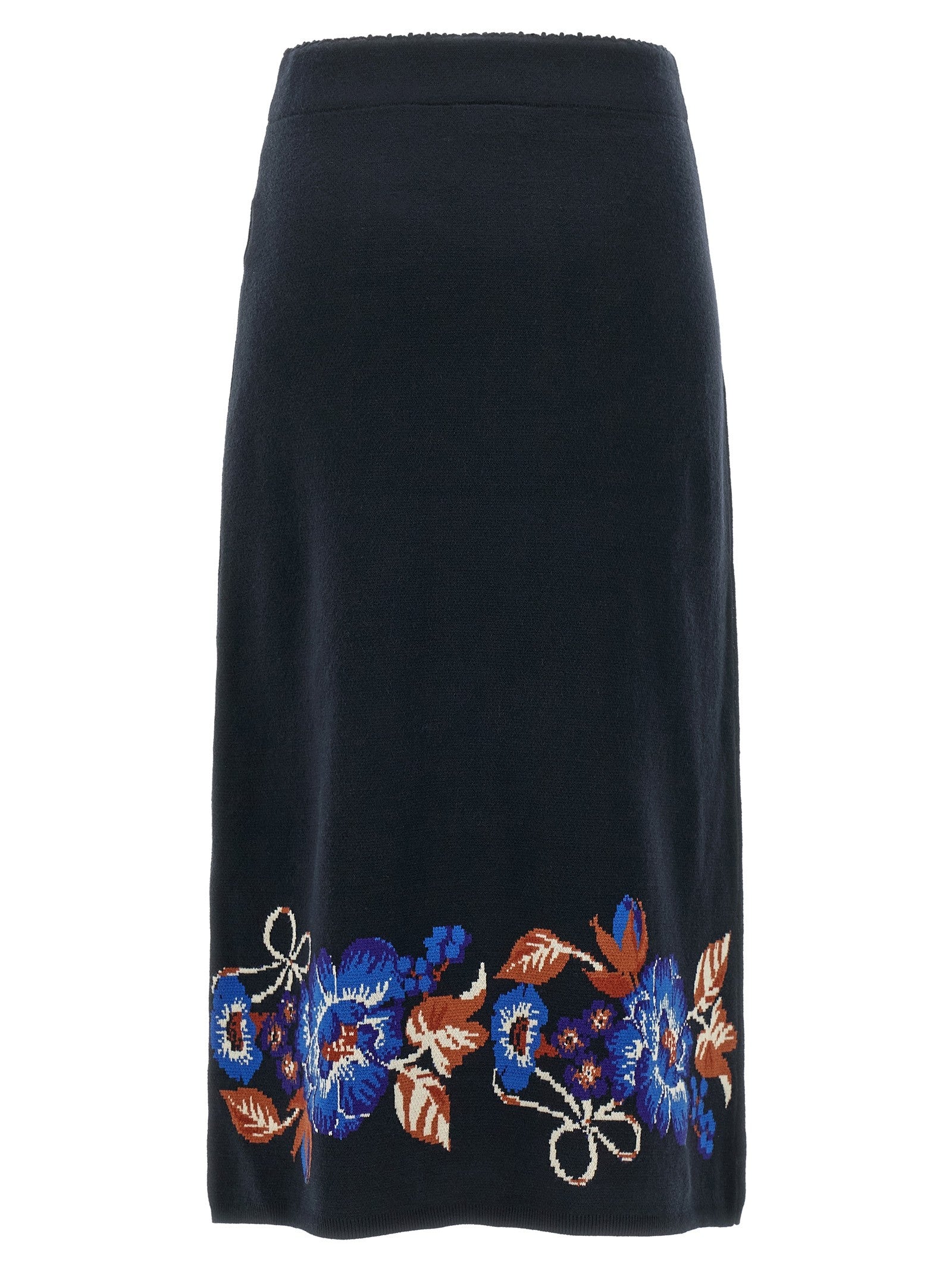 FARM Rio Bow Garden Knit Intarsia Skirt Gold