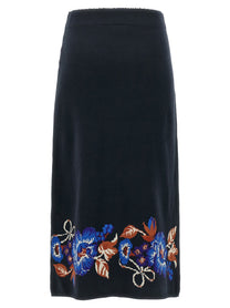 FARM Rio Bow Garden Knit Intarsia Skirt Gold