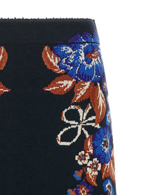 FARM Rio Bow Garden Knit Intarsia Skirt Gold