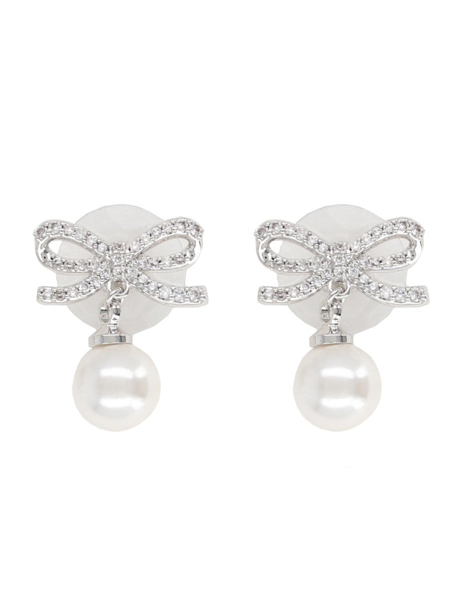 self-portrait Women's Bow Pearl Earrings Silver