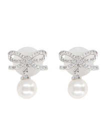 self-portrait Women's Bow Pearl Earrings Silver