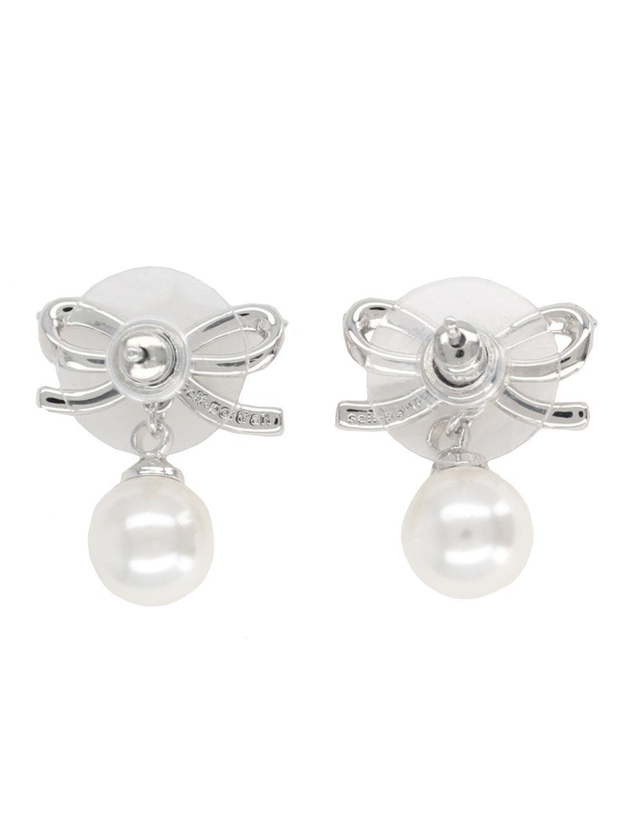 self-portrait Women's Bow Pearl Earrings Silver