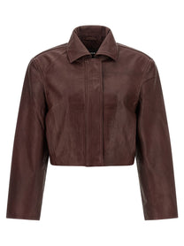 ROTATE Birger Christensen Boxy Square Leather Jacket Red
