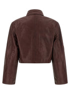 ROTATE Birger Christensen Boxy Square Leather Jacket Red, view 2