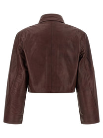 ROTATE Birger Christensen Boxy Square Leather Jacket Red