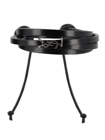 Saint Laurent Men's Leather Cassandre Bracelet Black