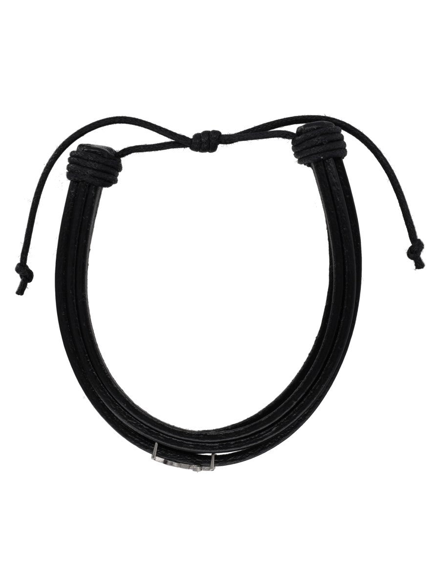 Saint Laurent Men's Leather Cassandre Bracelet Black, view 3