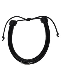 Saint Laurent Men's Leather Cassandre Bracelet Black, view 3