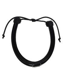 Saint Laurent Men's Leather Cassandre Bracelet Black, view 2