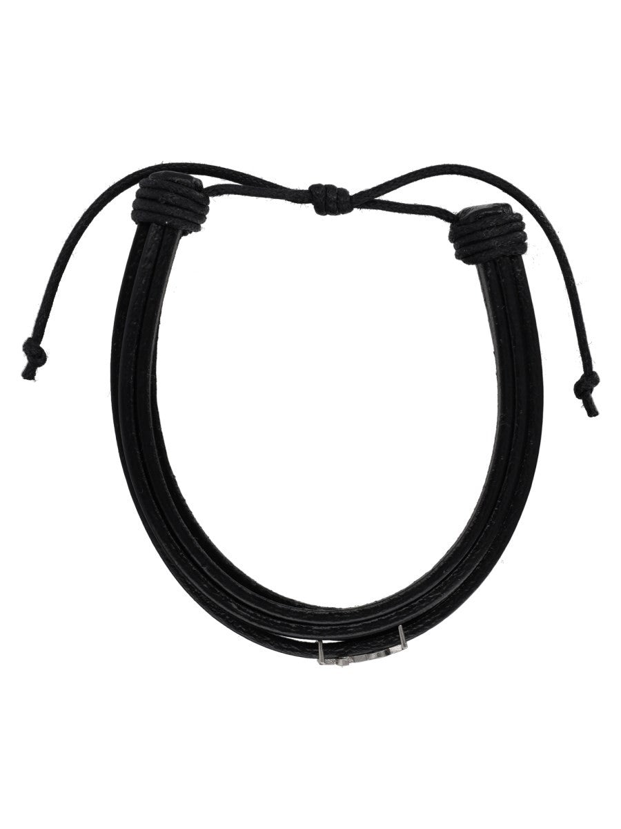 Saint Laurent Men's Leather Cassandre Bracelet Black, view 2