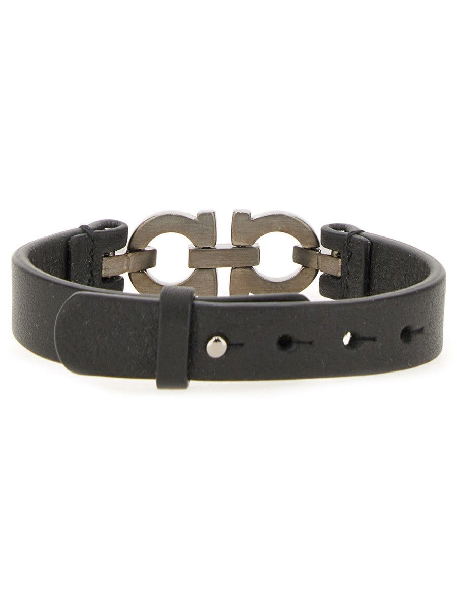 Ferragamo Men's Bracciale Con Doppio Gancini Black