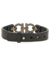 Ferragamo Men's Bracciale Con Doppio Gancini Black