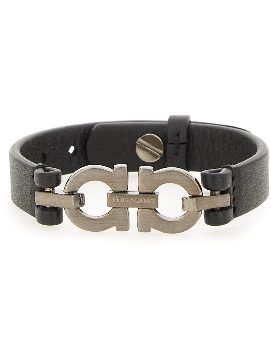 Ferragamo Men's Bracciale Con Doppio Gancini Black